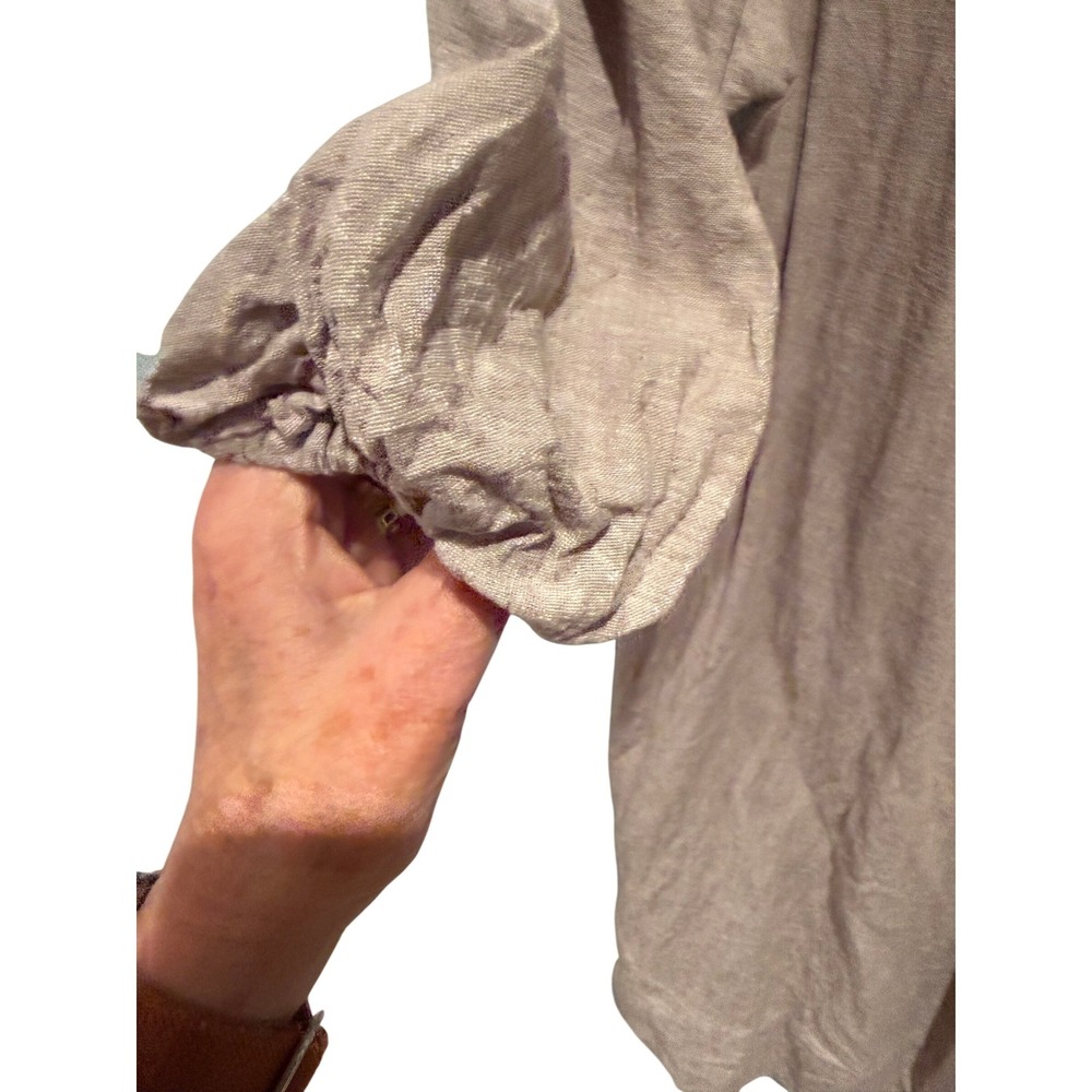 Cynthia Rowley Linen/Viscose Puff Sleeve V-Neck Dress Lagenlook Boho Earthy‎ - Picture 4 of 5